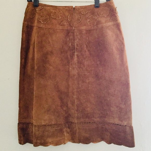 Vintage Jane Seymour Signature Cognac 100% Suede Leather Western Skirt Size 10 - Picture 2 of 6
